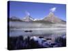 Fishermen in Canoe on Waterfowl Lake, Banff National Park, Canada-Janis Miglavs-Stretched Canvas