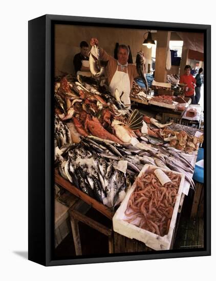 Fishermen in the Marsala Fish Market, Marsala, Sicily, Italy-Michael Newton-Framed Stretched Canvas