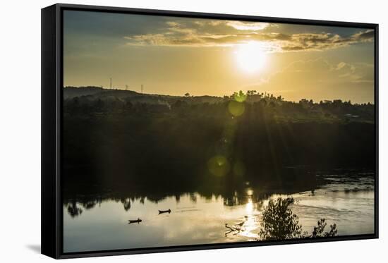 Fishermen in their Canoes Fishing at Sunset on the Nile at Jinja-Michael-Framed Stretched Canvas