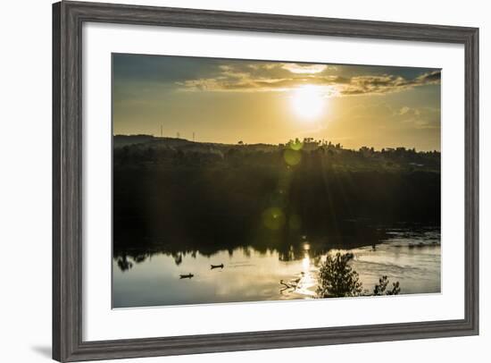 Fishermen in their Canoes Fishing at Sunset on the Nile at Jinja-Michael-Framed Photographic Print