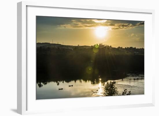 Fishermen in their Canoes Fishing at Sunset on the Nile at Jinja-Michael-Framed Photographic Print