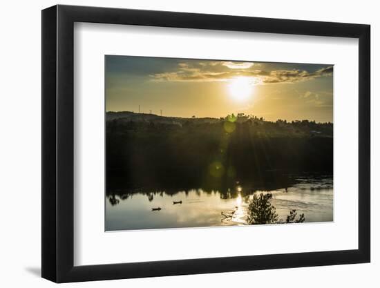 Fishermen in their Canoes Fishing at Sunset on the Nile at Jinja-Michael-Framed Photographic Print