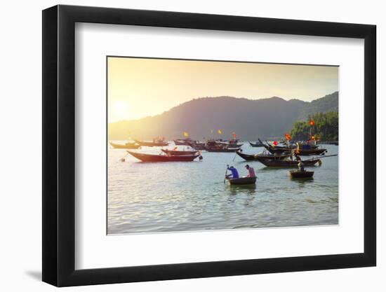 Fishermen in traditional round basket coracle boats on Cham Island, Quang Nam, Vietnam, Indochina,-Alex Robinson-Framed Photographic Print