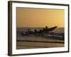 Fishermen Launch their Boat into the Atlantic Ocean at Sunset-Amar Grover-Framed Photographic Print