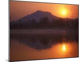 Fishermen Make their Way Home in Canoes as the Sun Sets over Nigeen Lake, Srinagar, Kashmir-David Pickford-Mounted Photographic Print