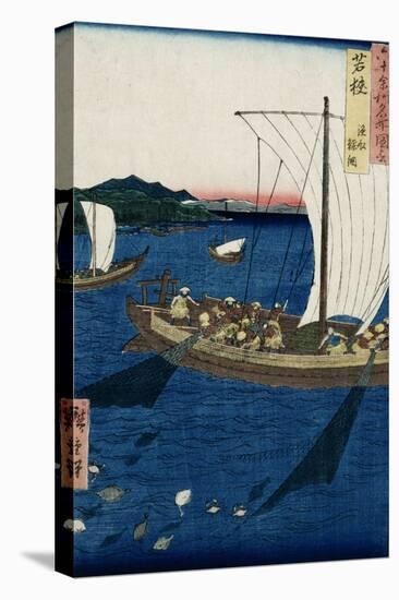 Fishermen Netting Sole, Wakasa Province from 'Famous Places of the Sixty Provinces', 1853-Ando Hiroshige-Stretched Canvas