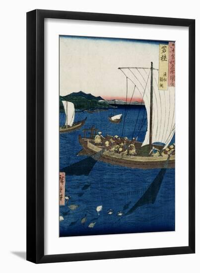 Fishermen Netting Sole, Wakasa Province from 'Famous Places of the Sixty Provinces', 1853-Ando Hiroshige-Framed Giclee Print