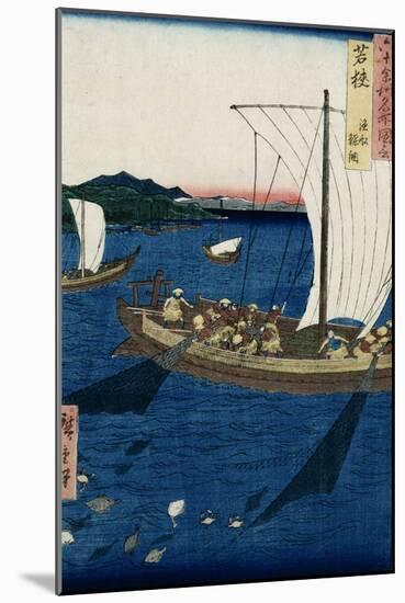 Fishermen Netting Sole, Wakasa Province from 'Famous Places of the Sixty Provinces', 1853-Ando Hiroshige-Mounted Giclee Print