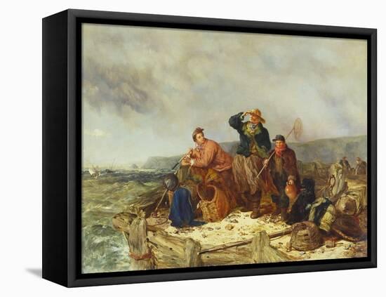 Fishermen on a Quay During a Storm-Henry Parker-Framed Stretched Canvas