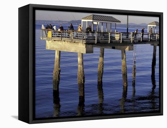 Fishermen on Pier at Myrtle Edwards Park, Seattle, Washington, USA-William Sutton-Framed Stretched Canvas