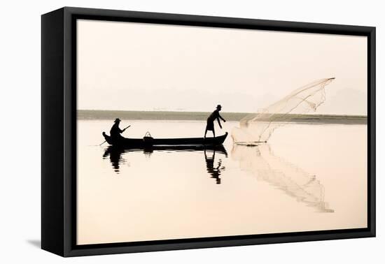 Fishermen on Taungthaman Lake in Dawn Mist-Lee Frost-Framed Stretched Canvas