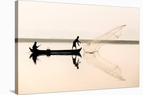 Fishermen on Taungthaman Lake in Dawn Mist-Lee Frost-Stretched Canvas