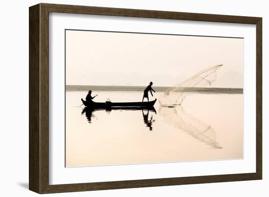 Fishermen on Taungthaman Lake in Dawn Mist-Lee Frost-Framed Photographic Print