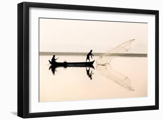 Fishermen on Taungthaman Lake in Dawn Mist-Lee Frost-Framed Photographic Print