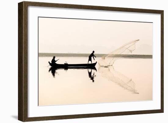 Fishermen on Taungthaman Lake in Dawn Mist-Lee Frost-Framed Photographic Print