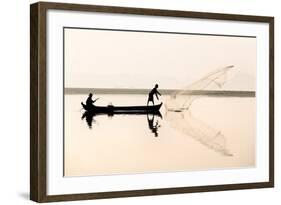 Fishermen on Taungthaman Lake in Dawn Mist-Lee Frost-Framed Photographic Print