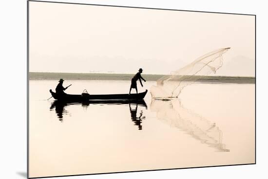 Fishermen on Taungthaman Lake in Dawn Mist-Lee Frost-Mounted Photographic Print