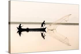 Fishermen on Taungthaman Lake in Dawn Mist-Lee Frost-Stretched Canvas