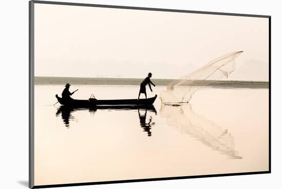 Fishermen on Taungthaman Lake in Dawn Mist-Lee Frost-Mounted Photographic Print