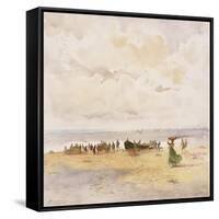 Fishermen on the Beach-Pompeo Mariani-Framed Stretched Canvas