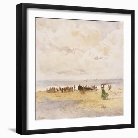 Fishermen on the Beach-Pompeo Mariani-Framed Giclee Print