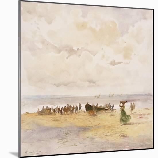 Fishermen on the Beach-Pompeo Mariani-Mounted Giclee Print