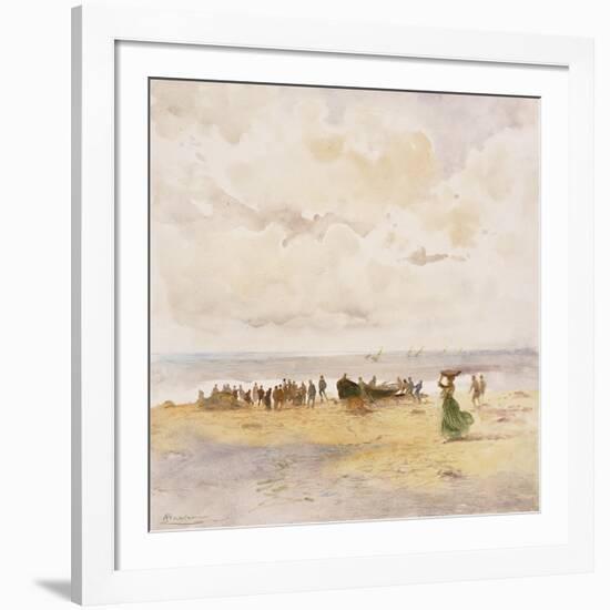 Fishermen on the Beach-Pompeo Mariani-Framed Giclee Print