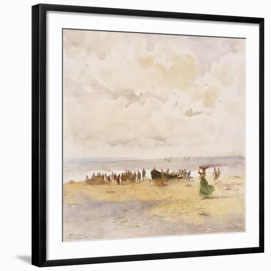 Fishermen on the Beach-Pompeo Mariani-Framed Giclee Print