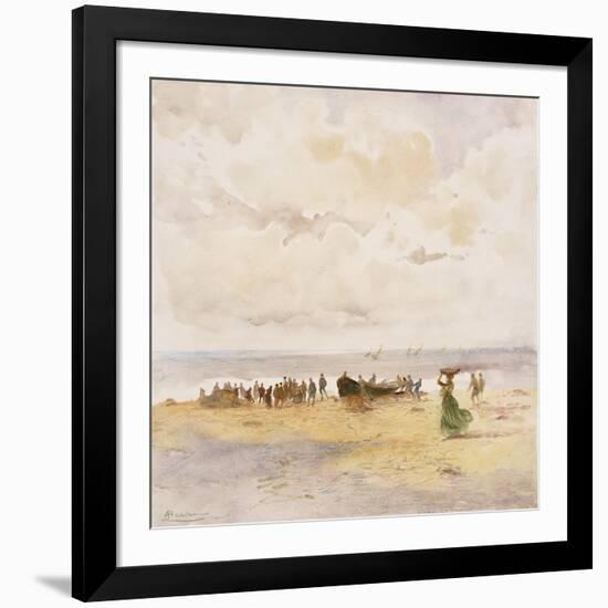 Fishermen on the Beach-Pompeo Mariani-Framed Giclee Print