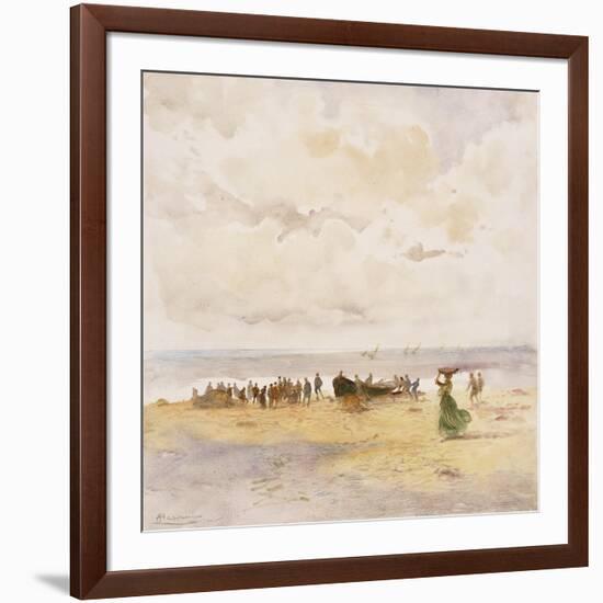 Fishermen on the Beach-Pompeo Mariani-Framed Giclee Print