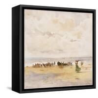 Fishermen on the Beach-Pompeo Mariani-Framed Stretched Canvas