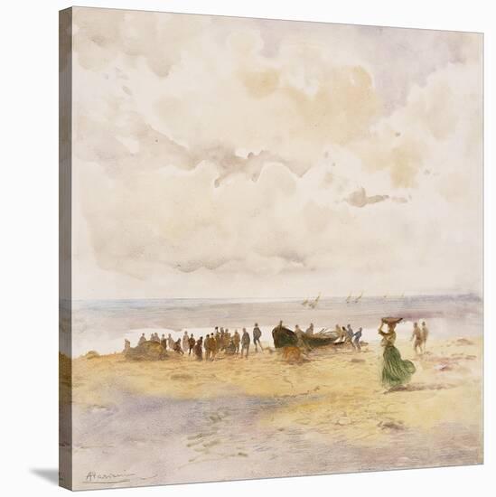 Fishermen on the Beach-Pompeo Mariani-Stretched Canvas