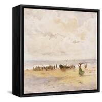 Fishermen on the Beach-Pompeo Mariani-Framed Stretched Canvas