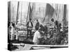 Fishermen Overhaul the Nets on Their Boats at Scarborough Yorkshire-Graystone Bird-Stretched Canvas