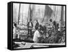 Fishermen Overhaul the Nets on Their Boats at Scarborough Yorkshire-Graystone Bird-Framed Stretched Canvas