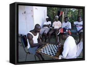 Fishermen Playing Checkers, Charlotteville, Tobago, West Indies, Caribbean, Central America-Yadid Levy-Framed Stretched Canvas