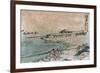 Fishermen Pulling Ashore Fish Nets, Japanese Wood-Cut Print-Lantern Press-Framed Art Print