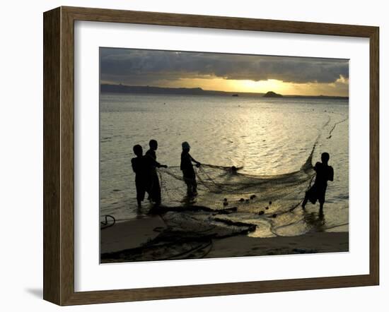 Fishermen Pulling in the Nets at Dawn, Ramena Beach, Diego Suarez, North Madagascar-Inaki Relanzon-Framed Photographic Print