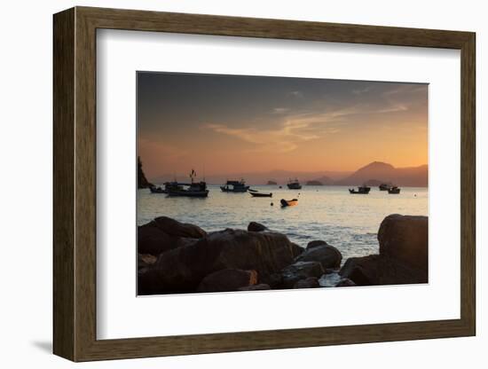 Fishermen's Boats Float Off the Coast of Praia Da Picinguaba, Ubatuba, Brazil-Alex Saberi-Framed Photographic Print