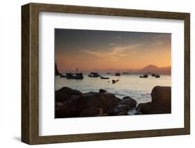 Fishermen's Boats Float Off the Coast of Praia Da Picinguaba, Ubatuba, Brazil-Alex Saberi-Framed Photographic Print