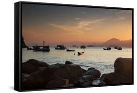 Fishermen's Boats Float Off the Coast of Praia Da Picinguaba, Ubatuba, Brazil-Alex Saberi-Framed Stretched Canvas