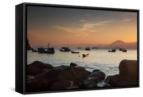 Fishermen's Boats Float Off the Coast of Praia Da Picinguaba, Ubatuba, Brazil-Alex Saberi-Framed Stretched Canvas