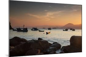 Fishermen's Boats Float Off the Coast of Praia Da Picinguaba, Ubatuba, Brazil-Alex Saberi-Mounted Photographic Print