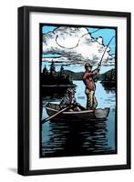 Fishermen - Scratchboard-Lantern Press-Framed Art Print