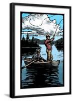 Fishermen - Scratchboard-Lantern Press-Framed Art Print