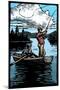 Fishermen - Scratchboard-Lantern Press-Mounted Art Print