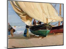 Fishermen, Stranded Boats, Valencia; Pescadores, Barcas Varadas, Valencia-Joaquin Sorolla y Bastida-Mounted Giclee Print