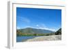 Fishermen walking along a shingle beach next to the trout-filled Puelo River in Northern Patagonia,-Alex Robinson-Framed Photographic Print