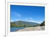 Fishermen walking along a shingle beach next to the trout-filled Puelo River in Northern Patagonia,-Alex Robinson-Framed Photographic Print