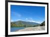 Fishermen walking along a shingle beach next to the trout-filled Puelo River in Northern Patagonia,-Alex Robinson-Framed Photographic Print